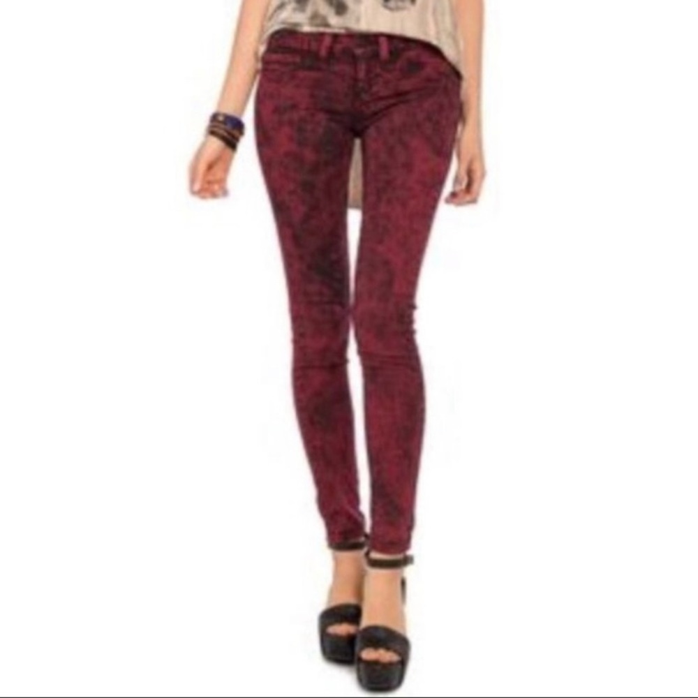 Flying Monkey Burgundy Acid Wash Skinny Jeans
